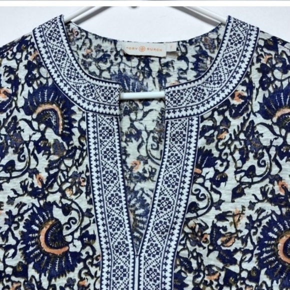 Tory Burch Brinda Print Linen V Neck Tunic Top S - Picture 5 of 10